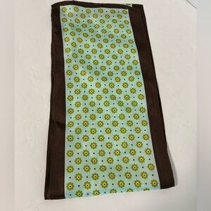 Silk Scarf Playful Green Flower Pattern with Dark Brown Trim - Tag Removed